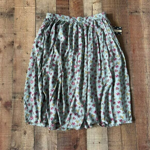 Comme Toi women's size large midi pleated skirt blue and pink floral - Picture 1 of 8